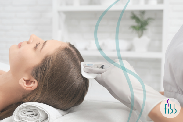 Femail patient receiving hair restoration treatment