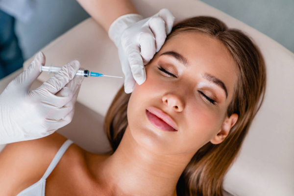 Female patient receiving injectable treatment